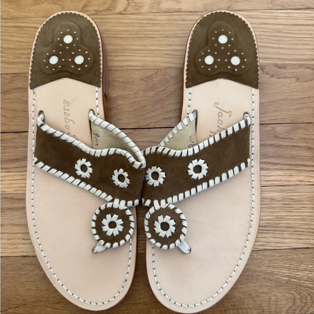 Jack Rodgers Brown Suede and White Leather Sandal